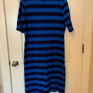 Midi length blue striped dress